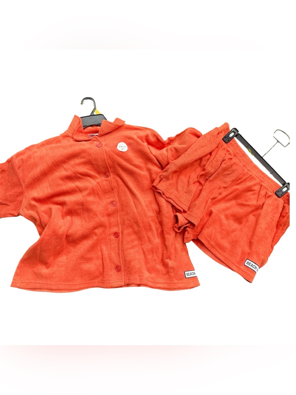 Sunshine Raised Orange Terrycloth Absorbent Bathing Suit Casual Top & Short Set